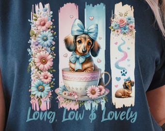 Camiseta de perro salchicha / Perro salchicha floral en taza de té, regalo para amantes de los perros