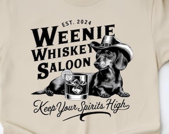 Funny Dachshund Cowboy T-Shirt: Weenie Whiskey Saloon Dog Lover Tee