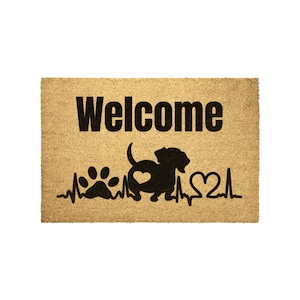 Weiner Doormat - Peace Love Dachshund Welcome Mat, Funny Dog Lover Gift, Dachshund Home Décor, Cute Dog Welcome Mat