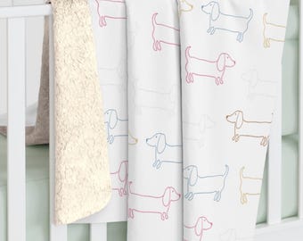 Dachshund Blanket: Plush Fleece Sherpa Throw, Doxie Mom Gift