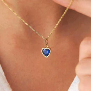 14K Gold Blue Sapphire Heart Necklace, September Birthstone Jewelry, Heart Cut Choker, Perfect Gifts for Wife, Birthstone Necklaces for Wife