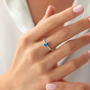 14K Gold London Blue Topaz Ring, Stacking Diamond Ring, Drop Cut Wedding Ring, Dainty Art Deco Ring, Birthstone Jewelry, Anniversary Gift