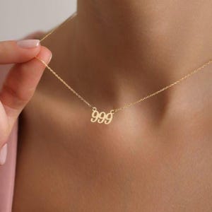777 888 999 Colar de número personalizado, Número do anjo da sorte, Gargantilha de ouro minimalista, Jóias espirituais personalizadas, Colar de proteção de prata