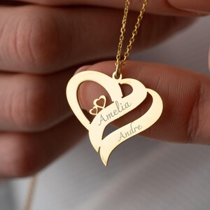 Collar con nombre y corazón, collar de corazón personalizado, collar de pareja, collar con letras personalizadas, joyas de oro con el amor, collares con placa de identificación para ella