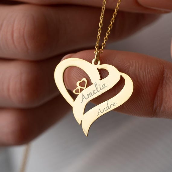 Name Heart Necklace, Personalized Heart Necklace, Couples Necklace