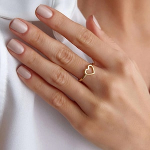 14K Solid Gold Minimal Heart Ring, Love Gifts, Valentines Day Gift for Her, Thin and Tiny Stackable Rings, Stacking Rings, Mothers Day Gift