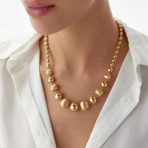 14k Solid Gold Ball Bead Chain Necklace, Oversized Yellow Gold Ball Chain, Statement Necklace, Chunky Necklace, Gold Necklace, Gift for Him