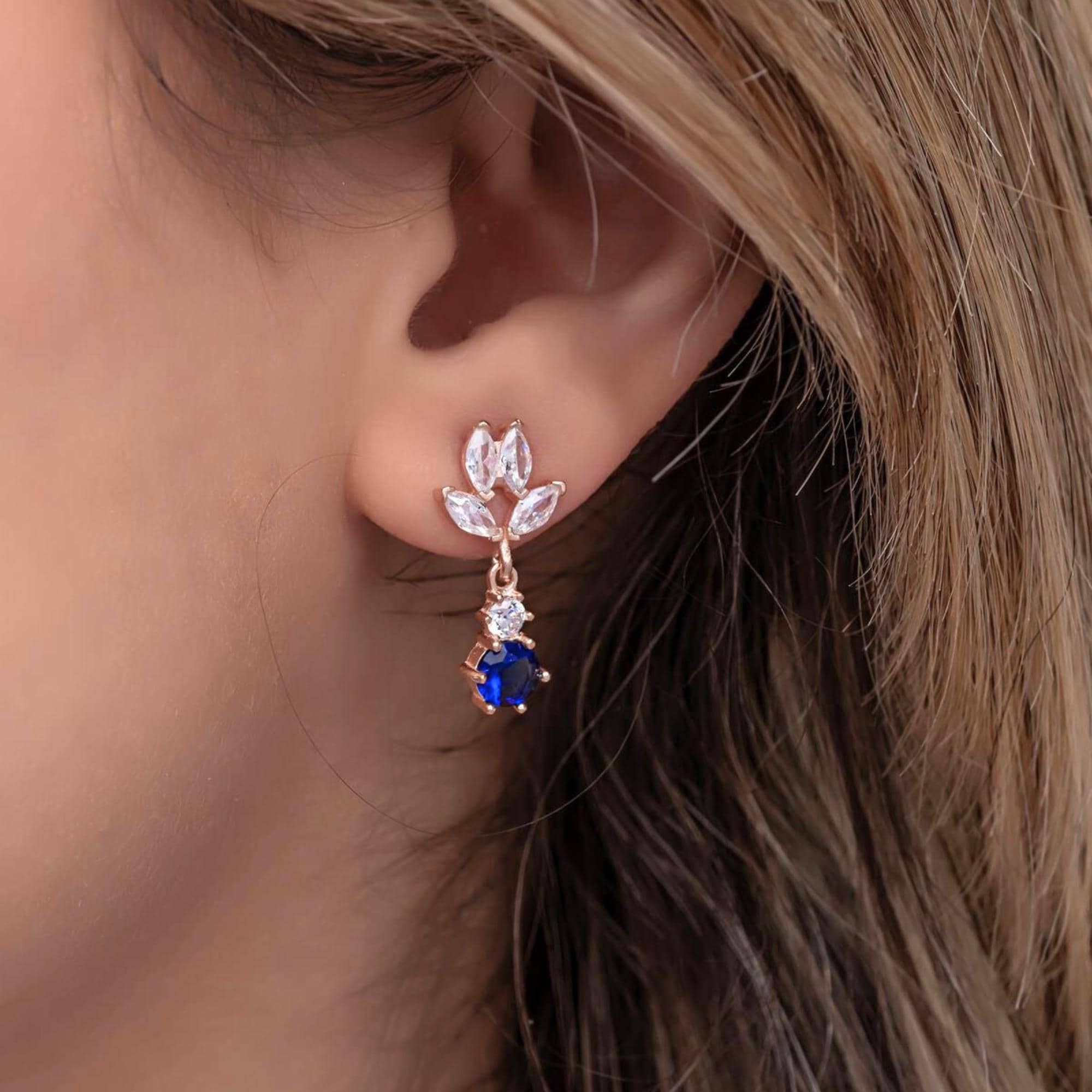Dangling Sapphire Earrings, CZ Drop Earrings in Sterling Silver, Dangle Diamond Earrings for Wife, Bridesmaid Gifts, Birthstone Gold Jewelry