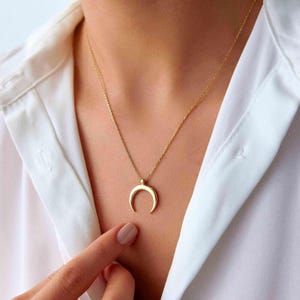 Crescent Gold Necklace, Dainty Moon Necklace, Gold Star Moon Necklace, Crescent Moon Necklaces for Wife, 14K Solid Gold Celestial Jewelry