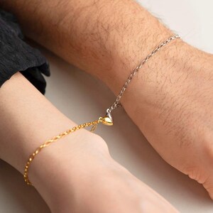 Pulsera de corazón personalizada para parejas, joyería con letras en plata de ley, pulsera de cadena a juego personalizada, pulseras de amor para ella, pulsera de corazón