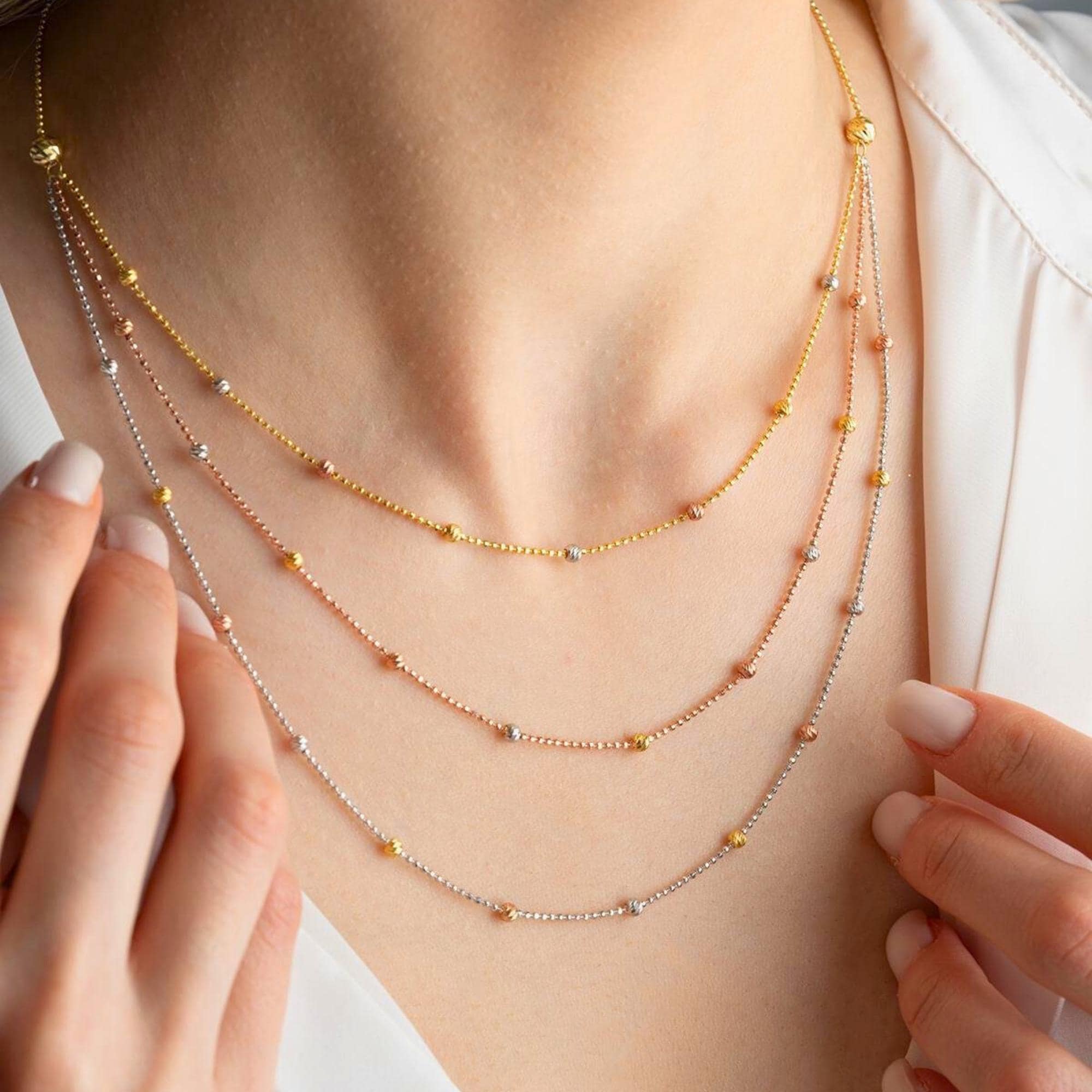 [Golden dew] 韓国☆18K Gold☆Dual Shine 3 Necklace Triple Layered Silver Necklace, Rose Gold 3 Piece Choker Set