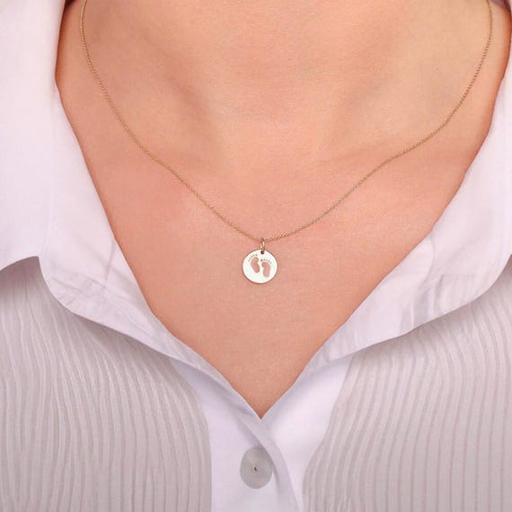 14K Solid Gold Actual Baby Footprint Necklace, Locket Necklace