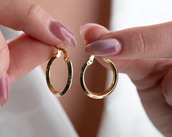 Silver Hoop Earrings, Stacking Layering Set, Huggies Gold Earrings, Snap-on Hoop Earrings, Hoop Stud Earrings for Women, Round Hoop Earrings