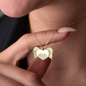 Angel Wings Necklace, Winged Heart Love Necklace, Flying Heart Gold Necklace, Sterling Silver Soulmate Necklace, Daughter Luck Necklace