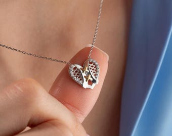 Dainty Love Knot Heart Necklace, Perfect Meaningful Knot Gift, Knotted Necklace, Simple Style Cute Gold Necklace, Two Tone Celtic Necklace
