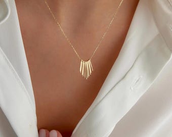 14K Solid Gold Spike Necklace, Spiked Choker Necklace, Goth Necklace, Minimalist Gothic Jewelry, Dainty Triangle Necklace, Birthday Gift