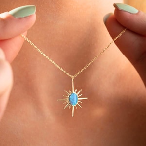 North Star Opal Necklace, Opal Necklace, Blue Opal Star Necklace, Wedding Minimalist Choker, Rose Gold Celestial Jewelry, Compass Necklace