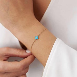 Turquoise Clover Bracelet, Clover Chain Ankle, 4 Leaf Shamrock Cuff, High Quality 14k Gold 4 Clover Flower Bracelet, Bridesmaid Gift for Her