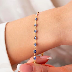 925K Silver Evil Eye Bracelet, Link Chain Bracelet, Nazar Blue Eye Stacking Bracelet, Sterling Silver Friendship Jewelry, Protection Cuff