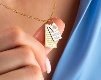 Ayat al Kursi islamic Necklace, Ayetel Kursi Layered Pendant, Prayer Charm, ALLAH Necklace, Arabic Gold Necklace, Religious Silver Jewelry