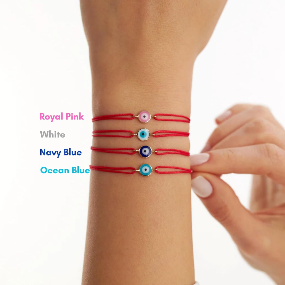 14K Solid Gold Evil Eye String Bracelet, Friendship Bracelet ...