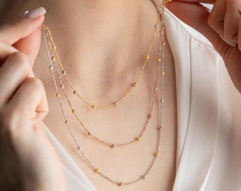 Collana a triplo strato in argento, girocollo a 3 pezzi, collana delicata multistrato, collana a catena, collana a lariat minimalista, collana a Y pendente