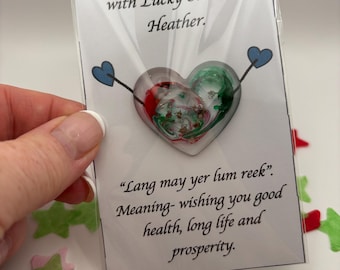A Wee Hogmanay Hug. With Scottish saying “Lang may yer Lum Reek”: Scottish heather inside.