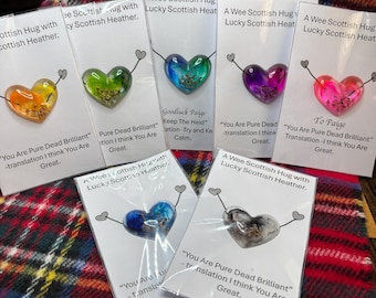 A Wee Scottish Hug, with lucky scottish Heather. With Scottish saying. Heart Keepsake: Personalized Good Luck Charm