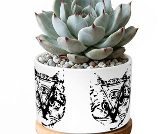Graffiti Cat Third Eye Spiritual Balance Zen Ceramic Succulent Pot Cactus Indoor Plant Flower Pot Outdoor Decor