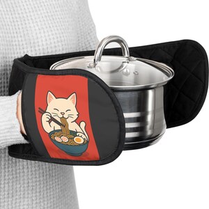 Red Asian Cat Theme Oven Mitts Double Handle Pot Holder Kitchen Heat Resistant Single Modern Potholder Heat Protection Mitt Korean Cat