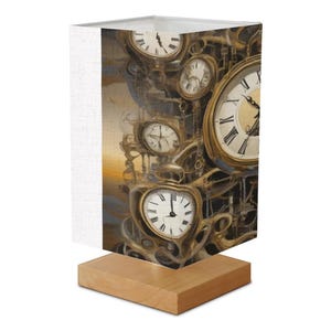 Lampada da tavolo con orologio retrò: paralume in lino, luce d'accento con telecomando