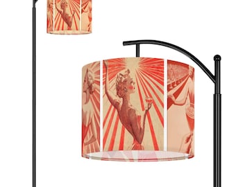 Vintage Inspired Soviet Russian Propaganda Cocktail Art Tall Home Decor Remote Control Arc Floor Lamp Red and White Floor Light