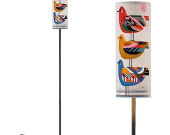 Bird Floor Lamp: Modern Linen Shade Torchiere with Smart Bulb
