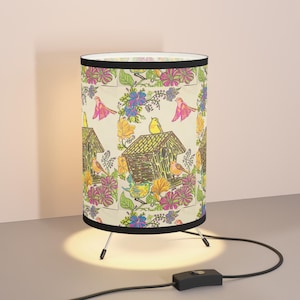 Nursery Light Bird Art Small Tripod Lamp Birthday or Housewarming Gift Colorful Sparrow Theme Night Bedside Light Home Decor Room Light