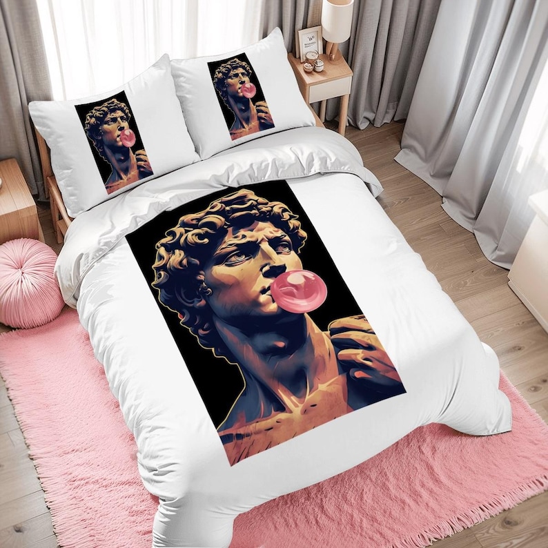 Juego de funda nórdica completa Michelangelo Bubble Gum: Ropa de cama pop art para adolescentes imagen 1