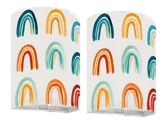 Nursery Rainbow Wireless Wall Sconces Set of Two Battery Operated Cordless Lights Kids Room Game Decorative Remote Control Sconce Home Decor