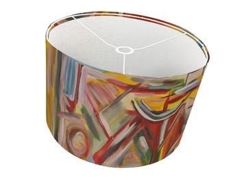 Tripod Floor Lamp Shade with Ring (Made in USA) Large Light Shade Abstract Colorful Original Art Tall Floorlamp Accent Light Home Decor