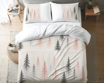Christmas Tree Queen Duvet Cover Set: Holiday Winter Bedroom Decor