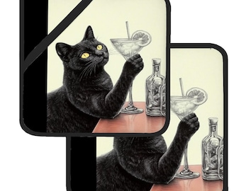 Black Cat Pot Holder Set: Waterproof Kitchen Accessory, Heat Resistant (8"x8")