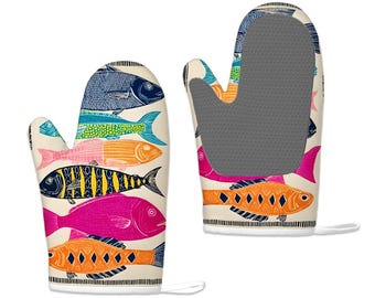 Italian Seafood Kitchen Potholder Silicone Oven Mitts Heat Resistant Set Foodie Accessory Pot Holders