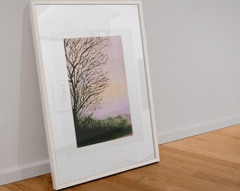 Original Art Watercolor Matte Art Print Trees at Sunset Home Decor Wall Art Poster Print Original Image
