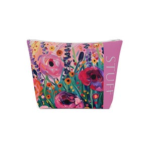 Floral Cotton Cosmetic Bag Makeup Organizer Custom Travel Pouch Gift for Her Elegant Toiletry Bag Flower Print Storage Personalized