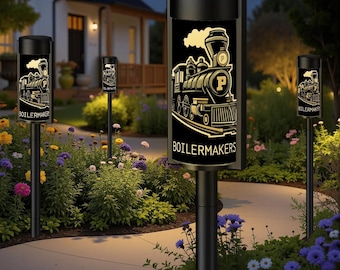 College Sports NCAA Purdue Boilermakers Outdoor Solar Lights Big Ten Sports Fan Gift Cordless Solar Stake Lamps Set Four Purdue Football
