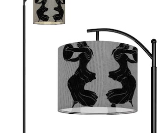 Nymph Angel with Globe Italian Art Linen Drum Remote Control Arc Floor Lamp (Made in USA)