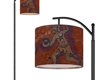 Medieval Italian Church Art Sicilian Castelbuono Basilica Linen Drum Arc Remote Control Floor Lamp (Made in USA)