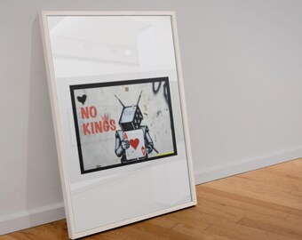 No Kings robot holding Ace of Hearts Poster Graffiti Inspired Rolled Poster Print Home Decor Unframed Art Anti Donald Trump Protest