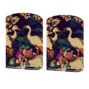 Asian Swan Art Cordless Lights Wireless Wall Sconces Set of Two Remote Control Light Pair