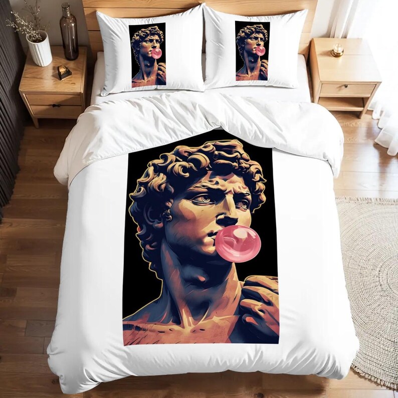 Juego de funda nórdica completa Michelangelo Bubble Gum: Ropa de cama pop art para adolescentes imagen 2