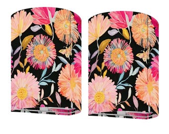 Colorful Floral Dahlias Cordless Remote Control Wireless Wall Sconces Set of Two Living Room Decor