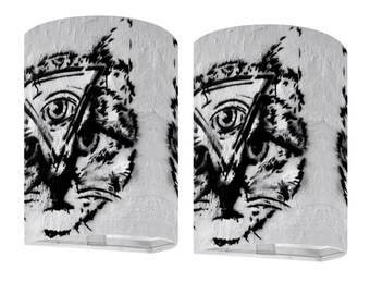 Third Eye Cat Eye of Providence All Seeing Cat Eye Wireless Wall Sconces Set of Two Cordless Remote Control Lamp Pair Street Art Urban Decor